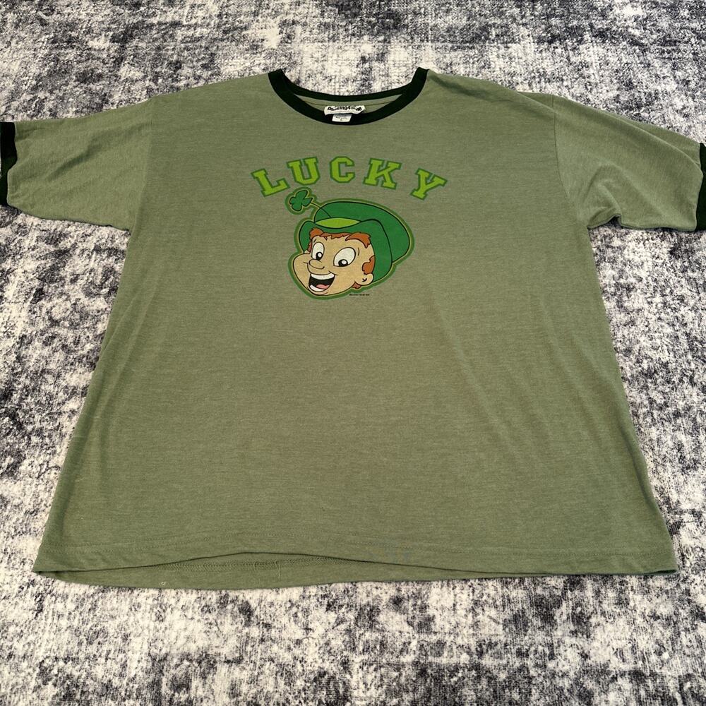 XL Lucky Charms Ringer Green Adult Sized Short Sleeve Shirt Graphic Tee Top VTG